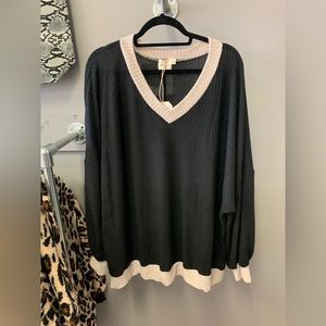 Black with tan/beige trim sweater